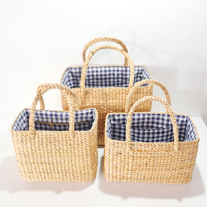 3 Size Straw Basket Bag - Blue