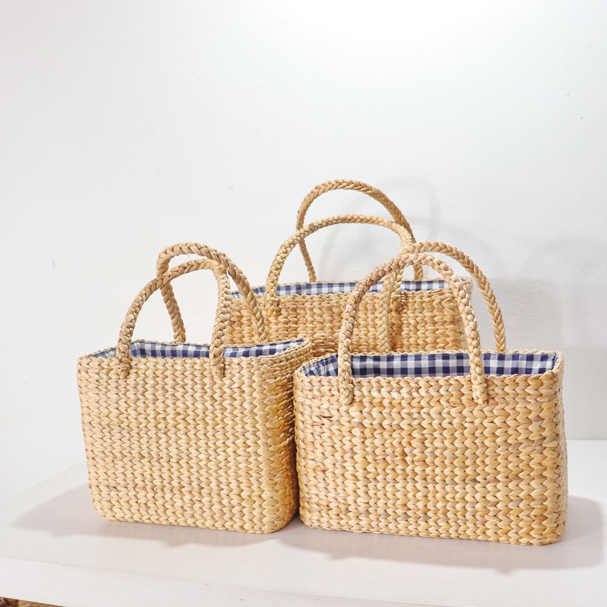 3 Size Straw Basket Bag - Blue