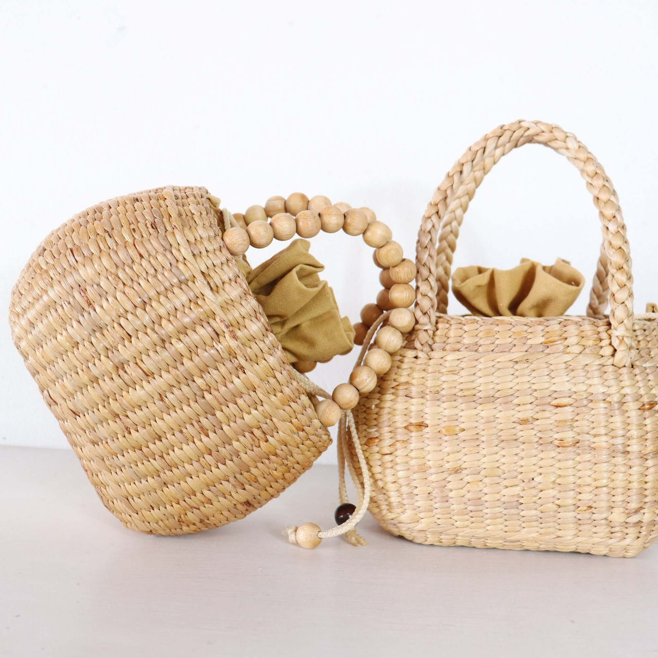 Handwoven straw handbag with natural woven texture, by Thai artisans