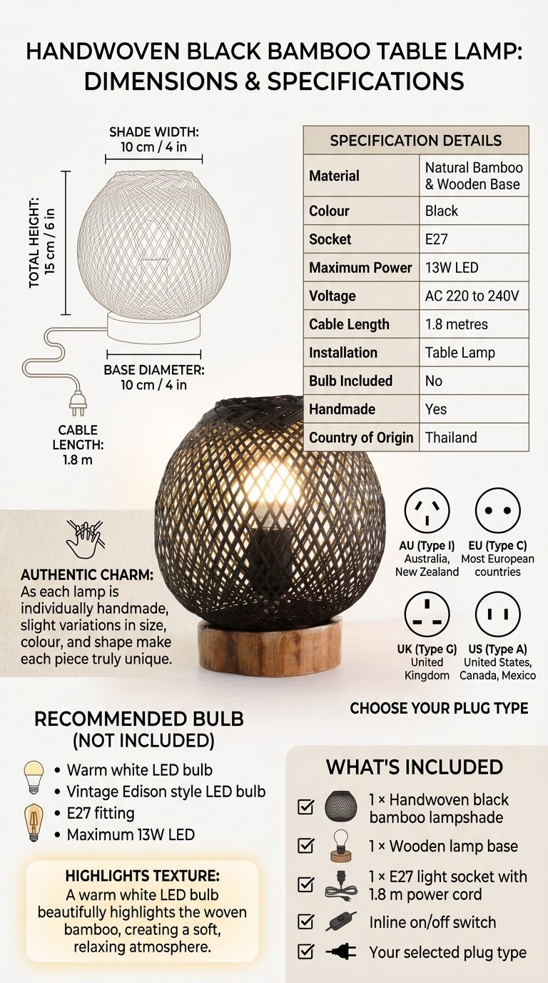 KAN PIT CHA Boho Table Lamp (Black)