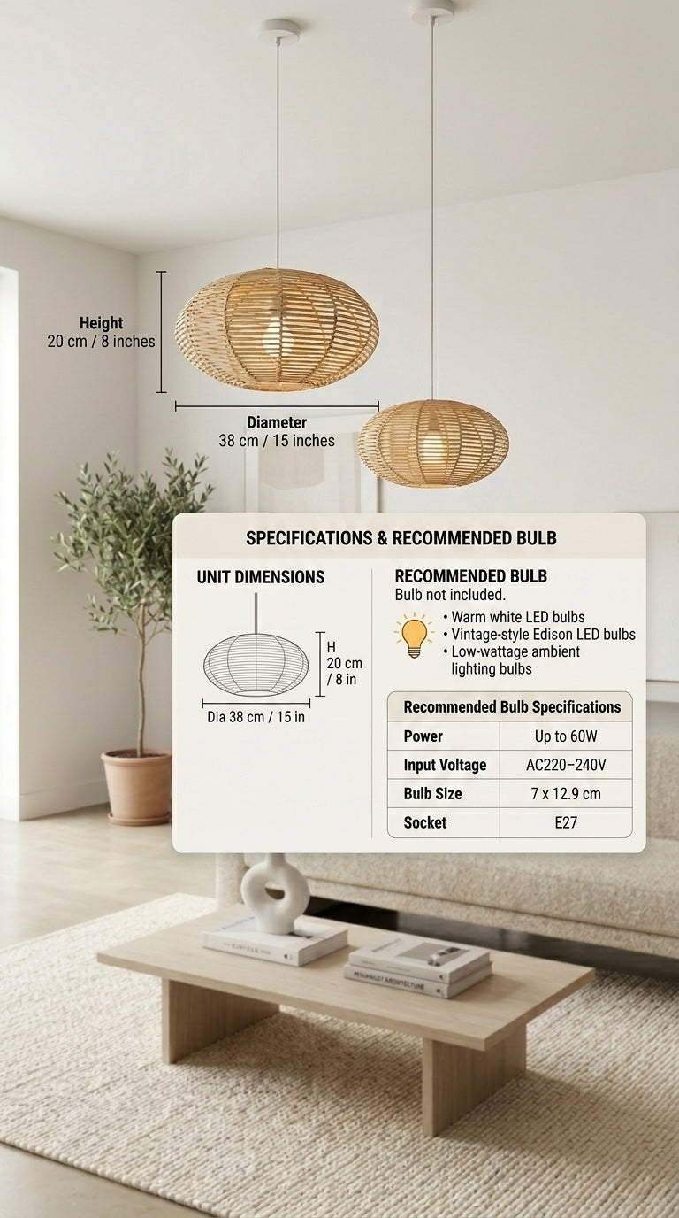 KAN WIN Wicker Rattan Pendant Light