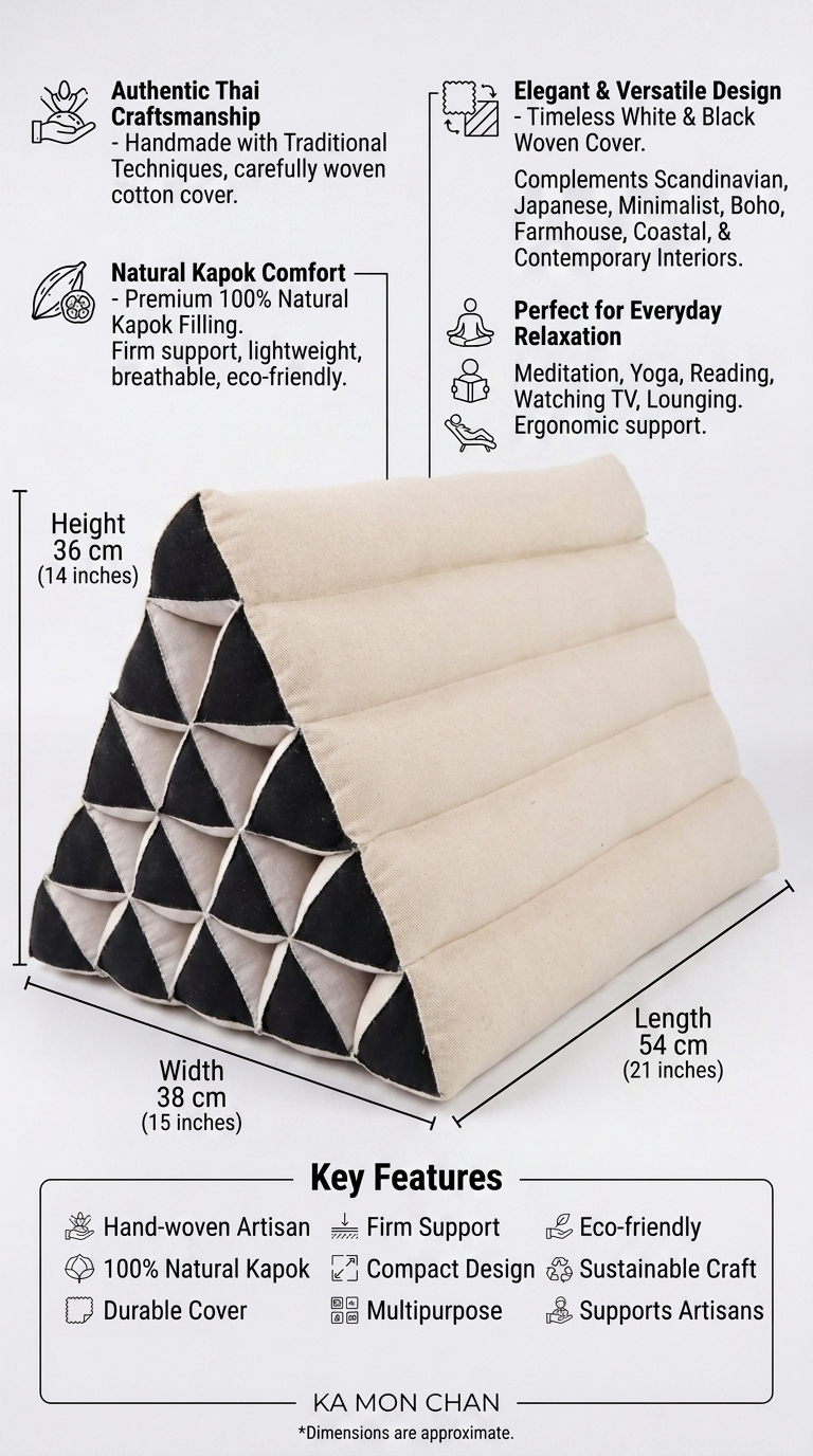 KA MON CHAN Thai Triangle Cushion (White and Black)