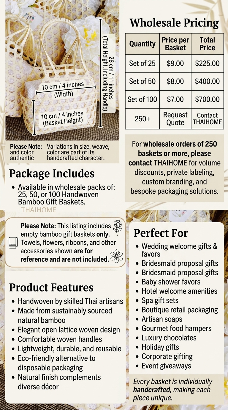 LA NEE Handwoven Bamboo Wicker Gift Baskets (Wholesale)