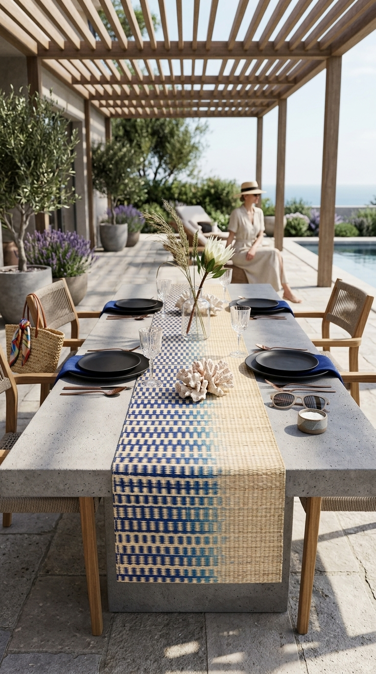 LAVINLIA Handwoven Sedge Table Runner | Blue and Natural