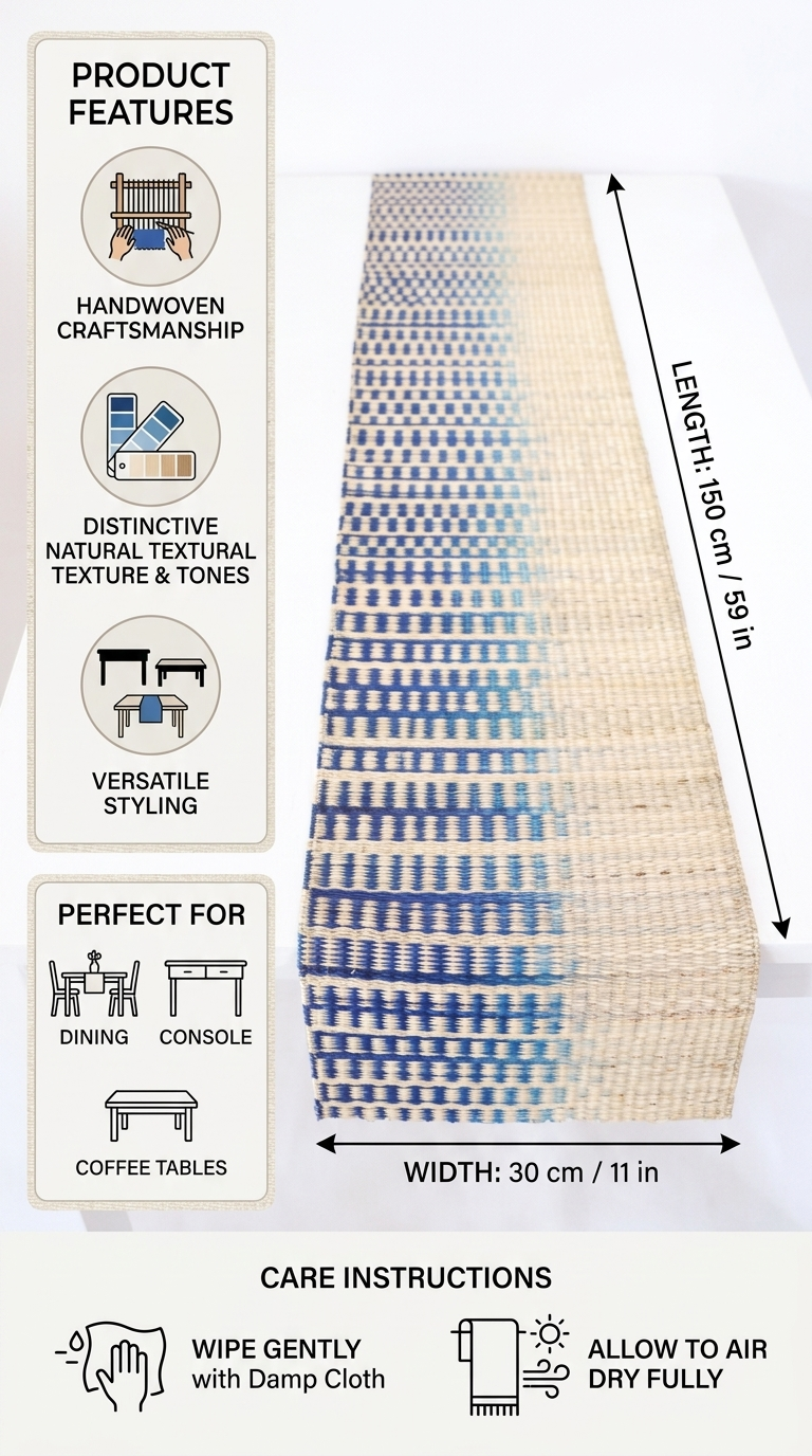 LAVINLIA Handwoven Sedge Table Runner | Blue and Natural