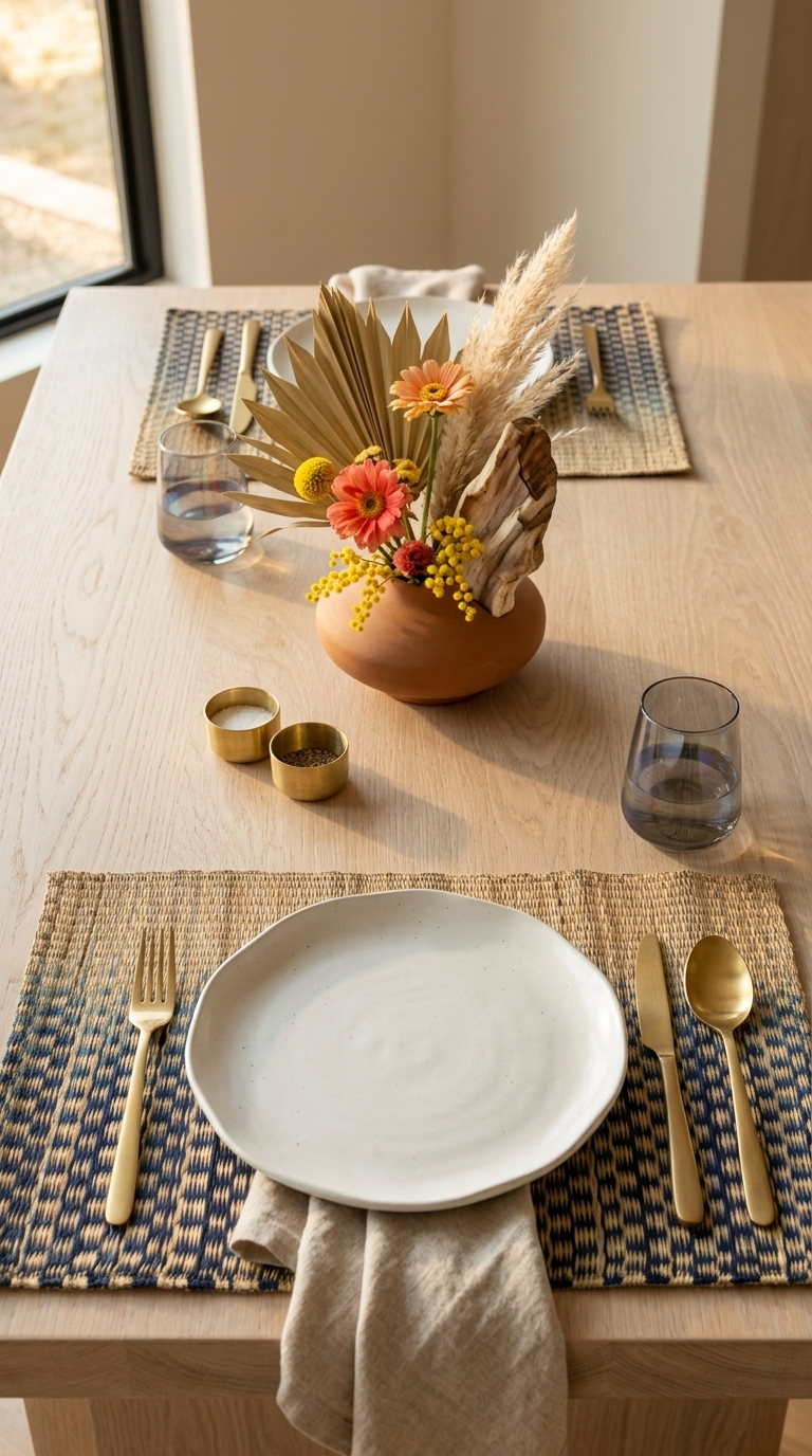 LAVINLIA Handwoven Sedge Placemat | Blue and Natural
