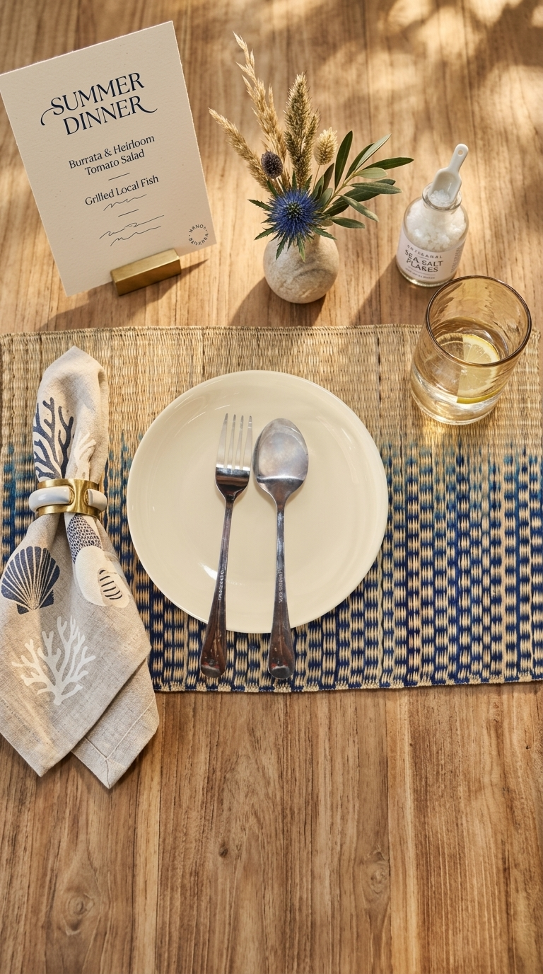 LAVINLIA Handwoven Sedge Placemat | Blue and Natural