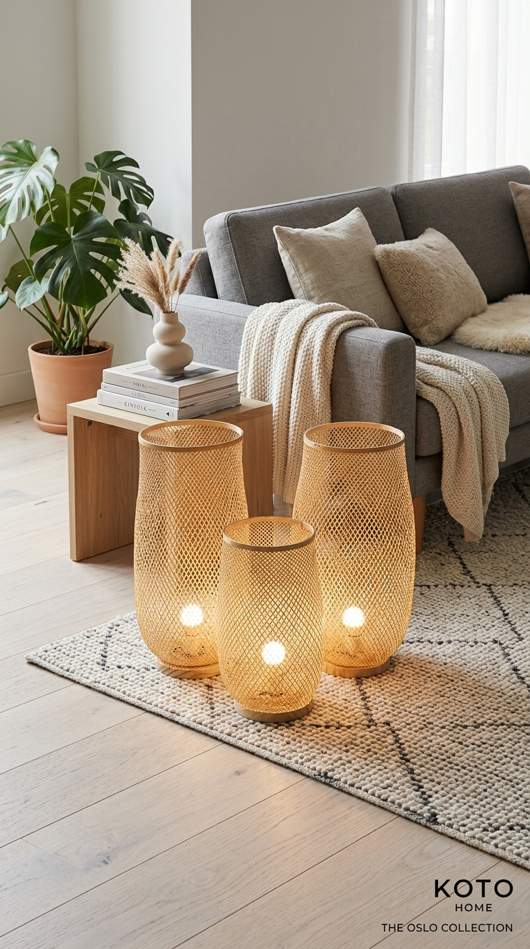LUCK - Vrijstaande bamboe Boho-vloerlamp