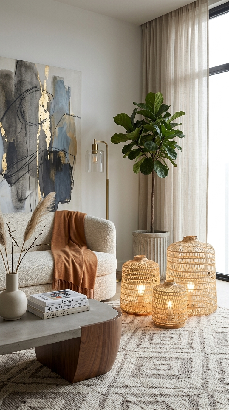 NIT CHA MON Bamboo Boho Floor Lamp