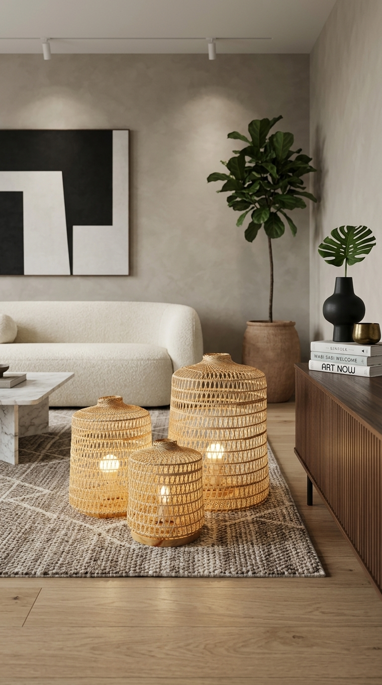NIT CHA MON Bamboo Boho Floor Lamp
