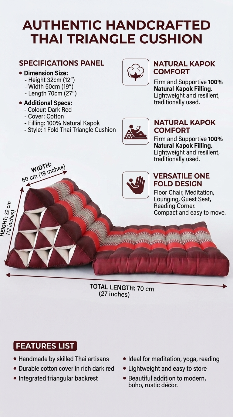 Dark Red Cotton Thai Triangle Cushion 1-Fold — Boho Foldable Floor Pillow for Meditation