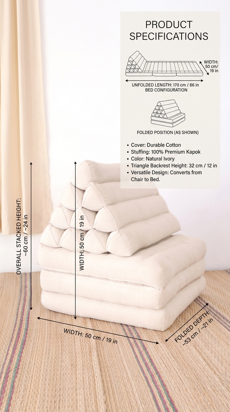 PRA PA WEE - Oreiller triangulaire thaïlandais (3 plis - Blanc)
