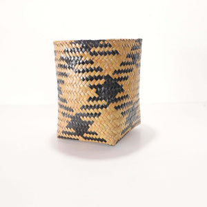 ROM RA WIN Wicker Utensil Basket (Set of 2) in stylish black and natural woven design for kitchen organization.