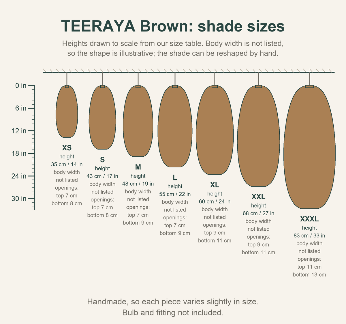 Brown Bamboo Pendant Light Shade, Sizes XS-XXXL - TEERAYA