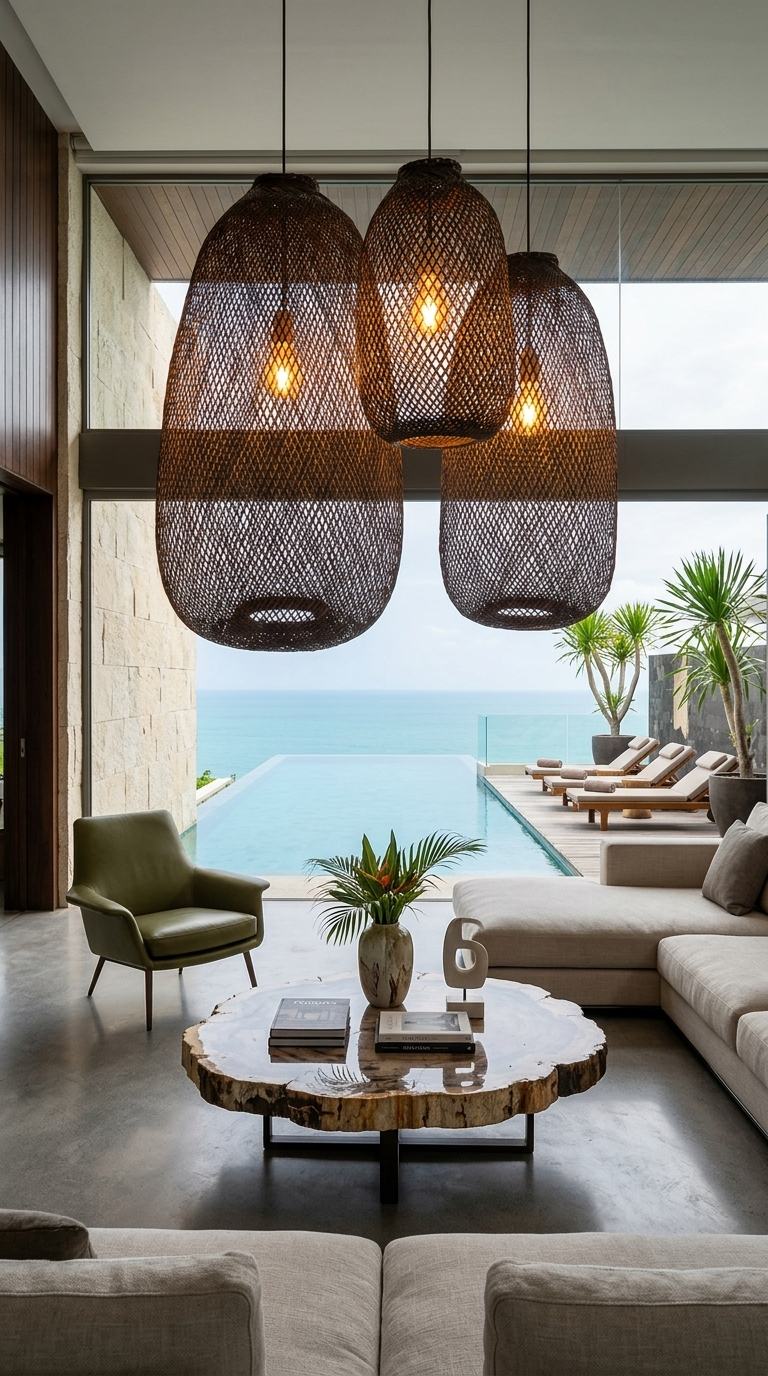 TEERAYA Brown Bamboo Pendant Light