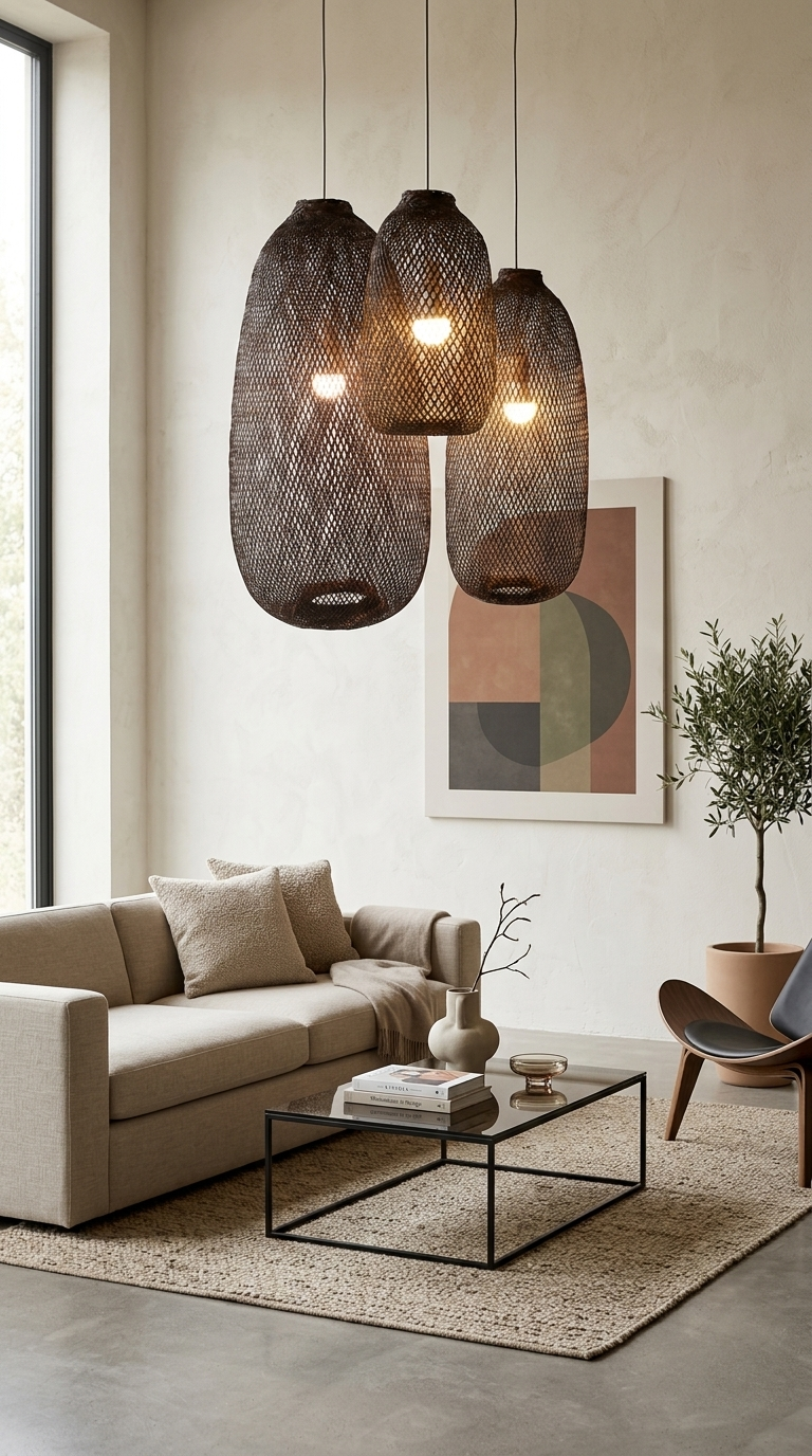 TEERAYA Brown Bamboo Pendant Light