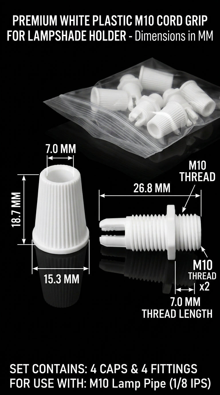 White Cord Grips Lampshade Holder – Plastic Screw Style Cord Grip (20 pcs.)
