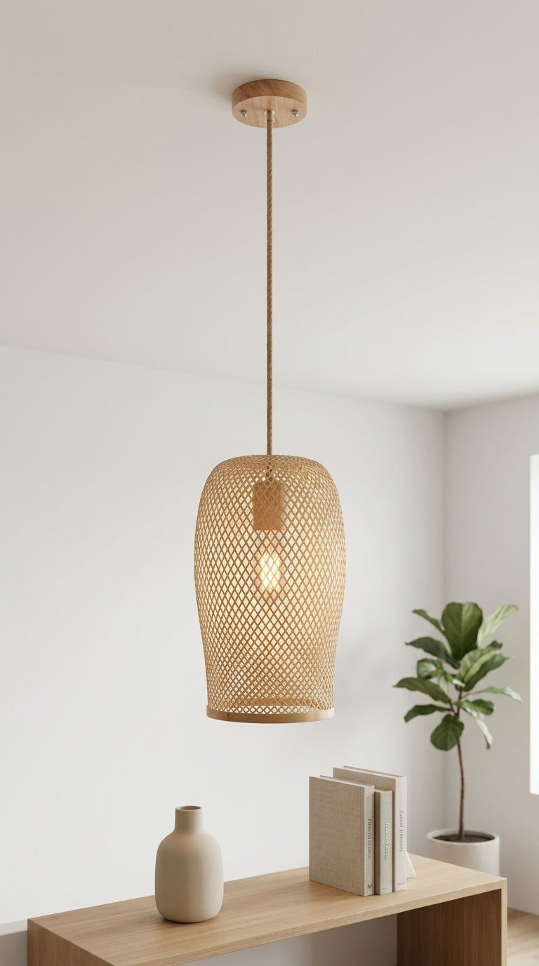 Pendant Light Kit with Hemp Fabric Cord | E27 Ceiling Rose & Lamp Holder Set (Wooden and Natural)