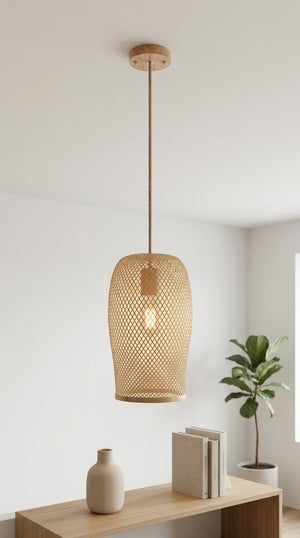 Pendant Light Kit with Hemp Fabric Cord | E27 Ceiling Rose & Lamp Holder Set (Wooden and Natural)