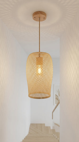 Pendant Light Kit with Hemp Fabric Cord | E27 Ceiling Rose & Lamp Holder Set (Wooden and Natural)