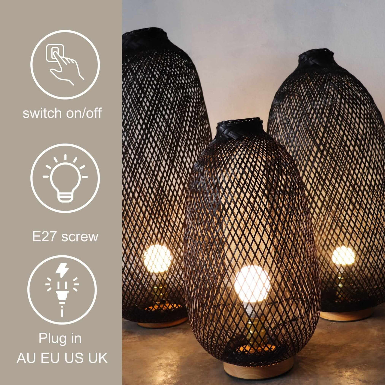 A WA RA -Boho Floor Lamp (Black)