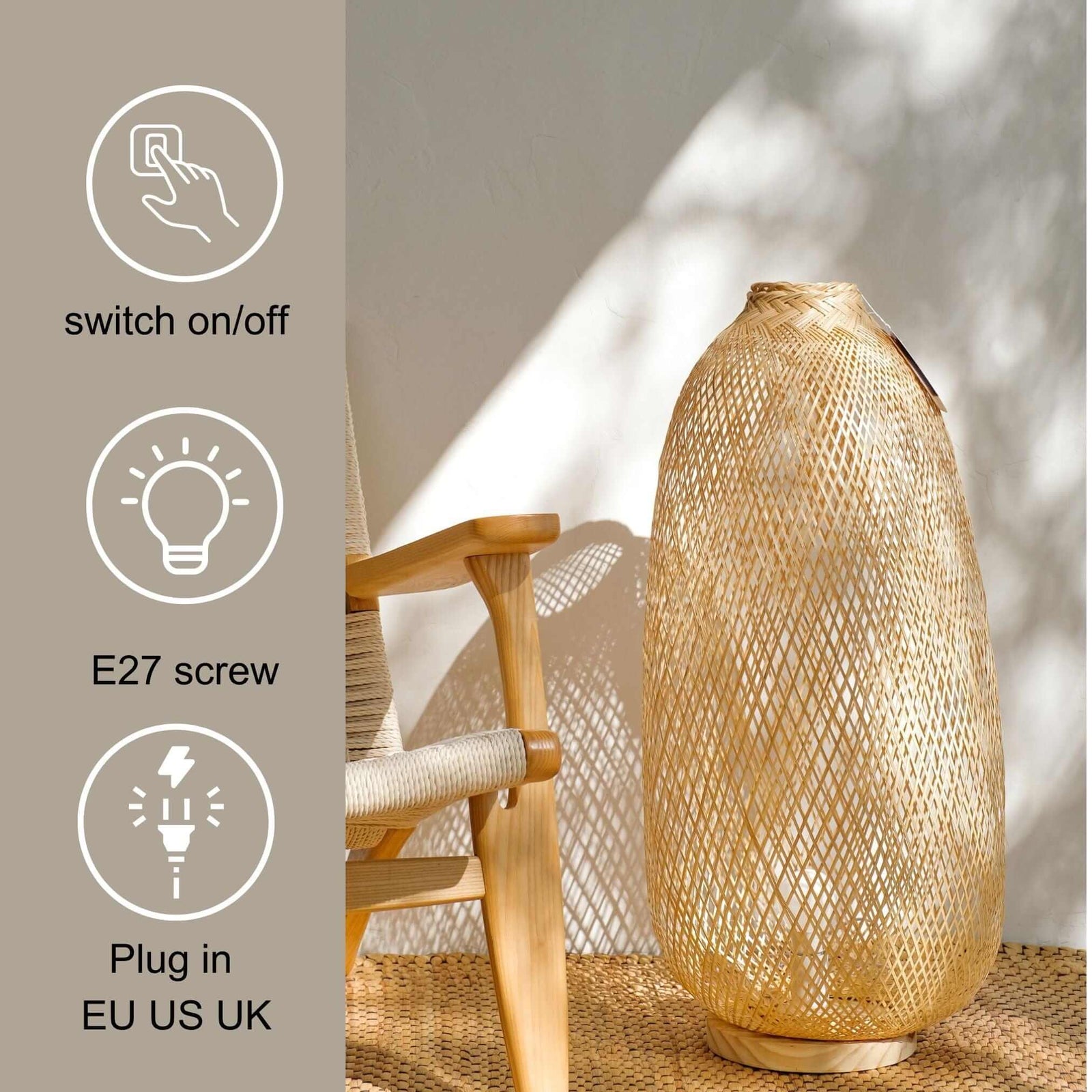 A NA - Bamboo Boho Table Lamp (14- 16 Inches)