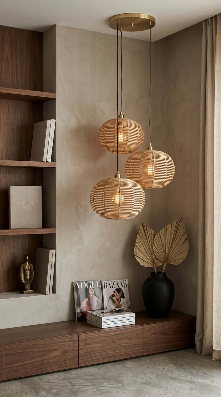 KAN handwoven rattan pendant light with natural woven texture, by Thai artisans