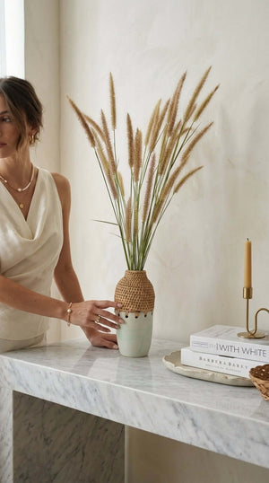 RA NI - Vase en jonc de mer en céramique et tissé à la main