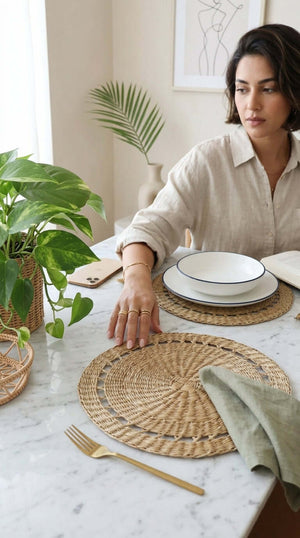 Lavin – Natural Sedge Round Placemat
