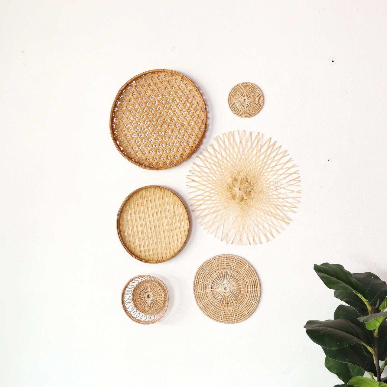 Bamboo and Rattan Wall Hanging Decor Set of 6 - MA DI SON