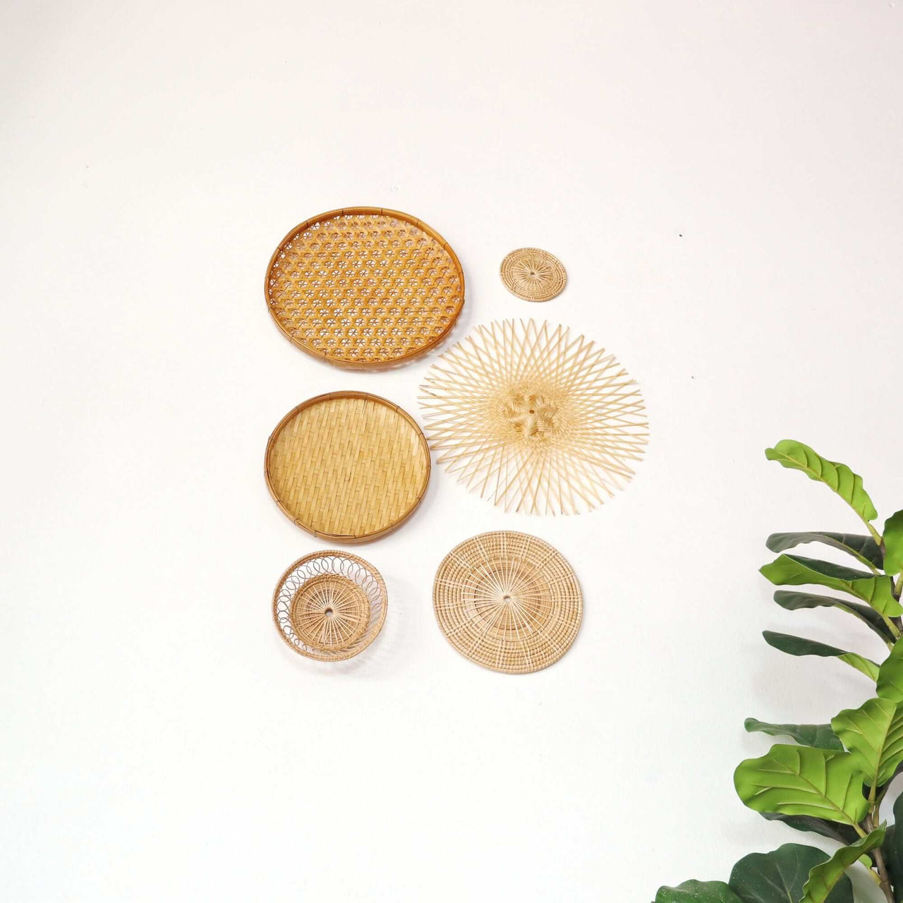 Bamboo and Rattan Wall Hanging Decor Set of 6 - MA DI SON