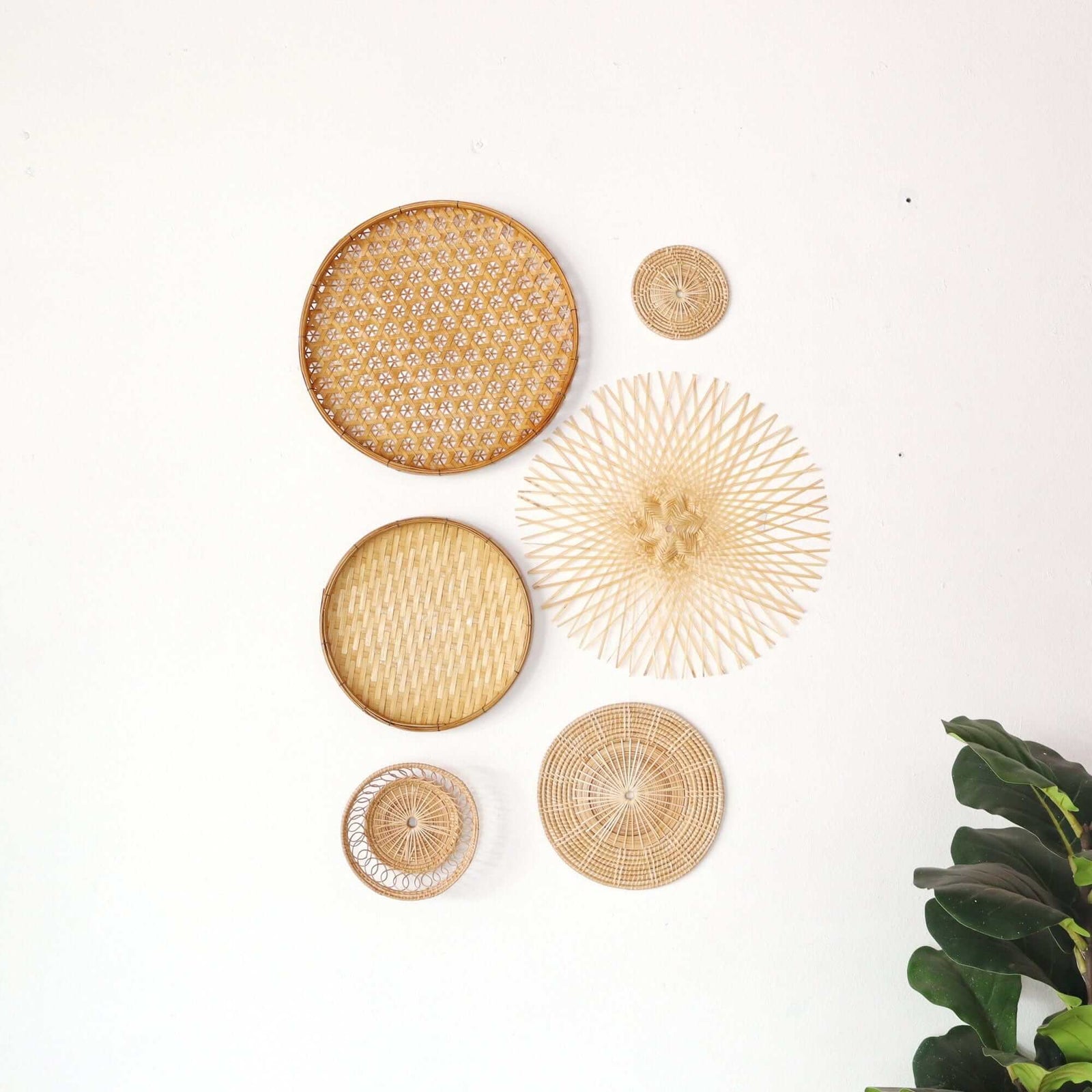 Bamboo and Rattan Wall Hanging Decor Set of 6 - MA DI SON