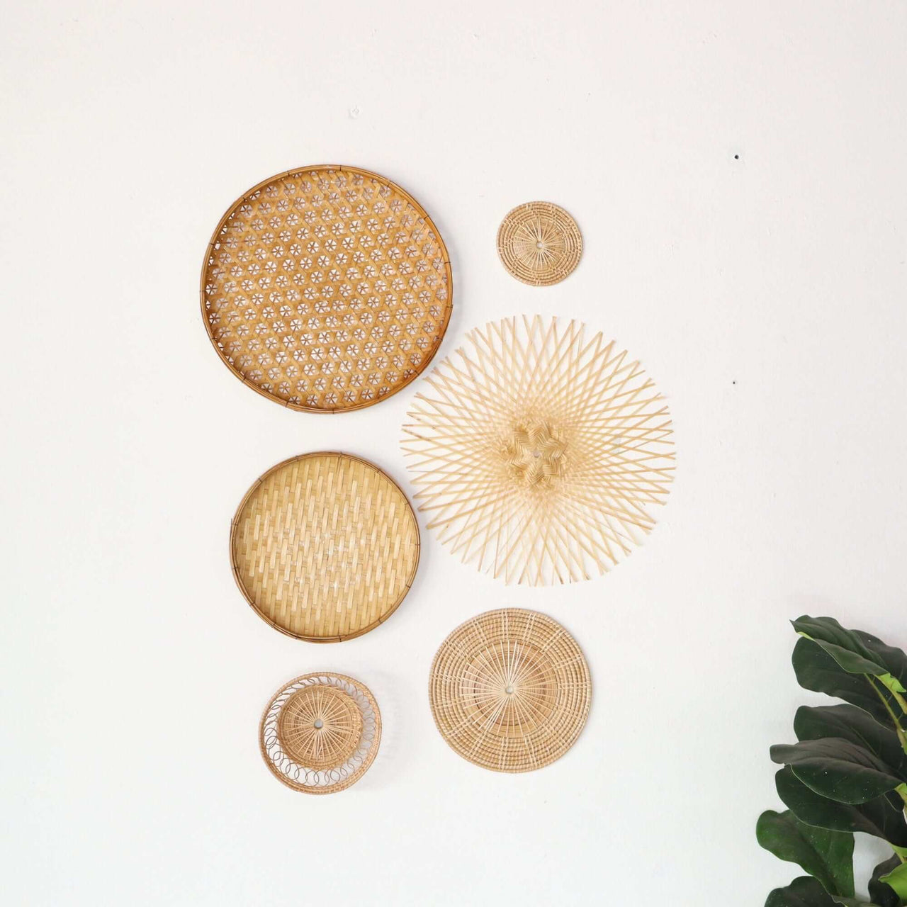 Bamboo and Rattan Wall Hanging Decor Set of 6 - MA DI SON