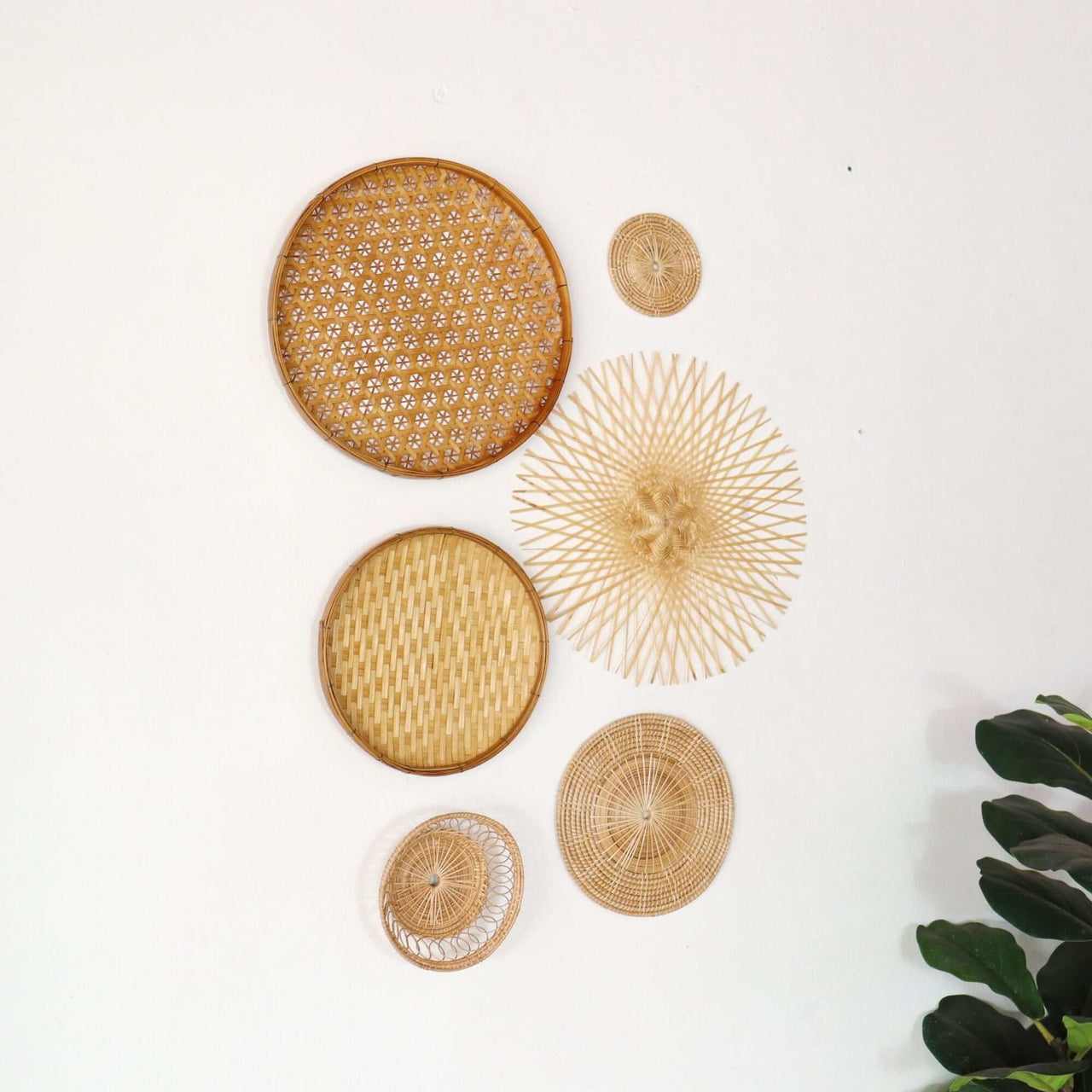 Bamboo and Rattan Wall Hanging Decor Set of 6 - MA DI SON