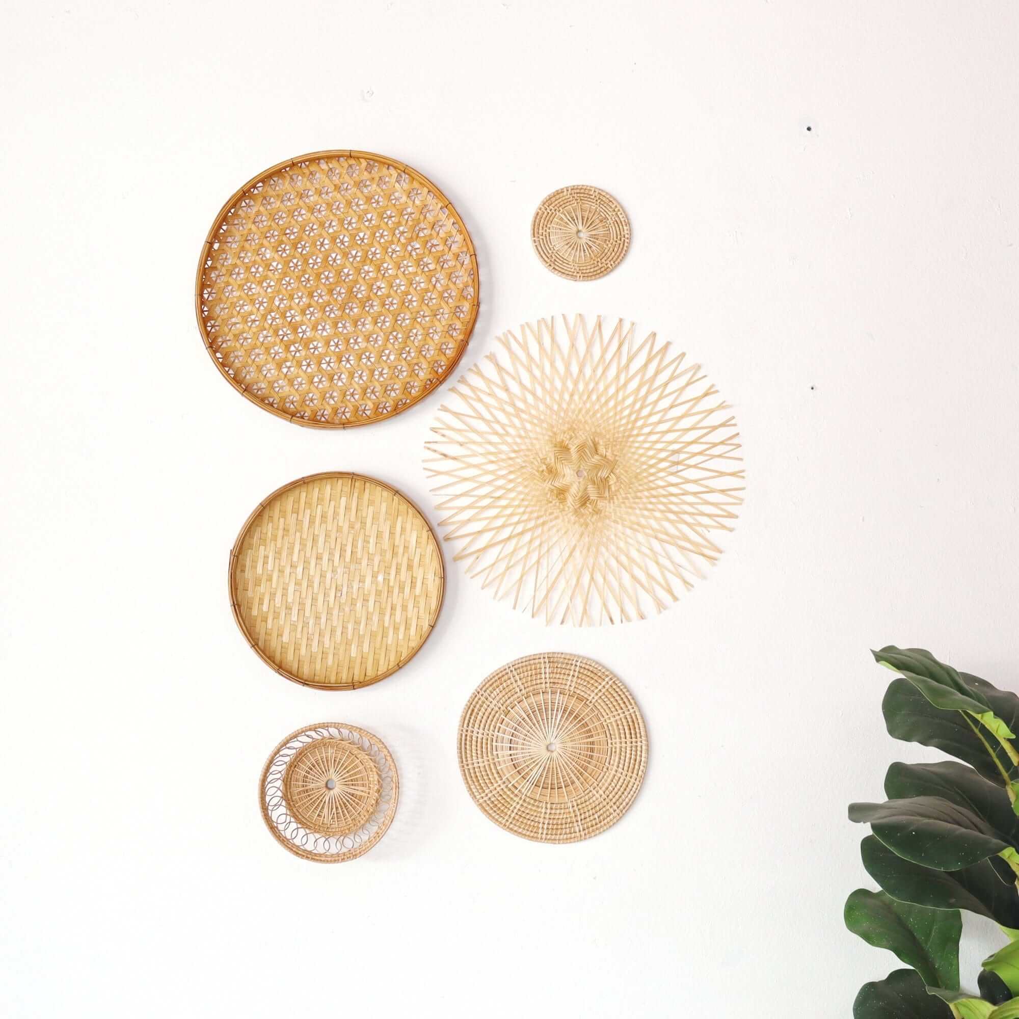Bamboo and Rattan Wall Hanging Decor Set of 6 - MA DI SON