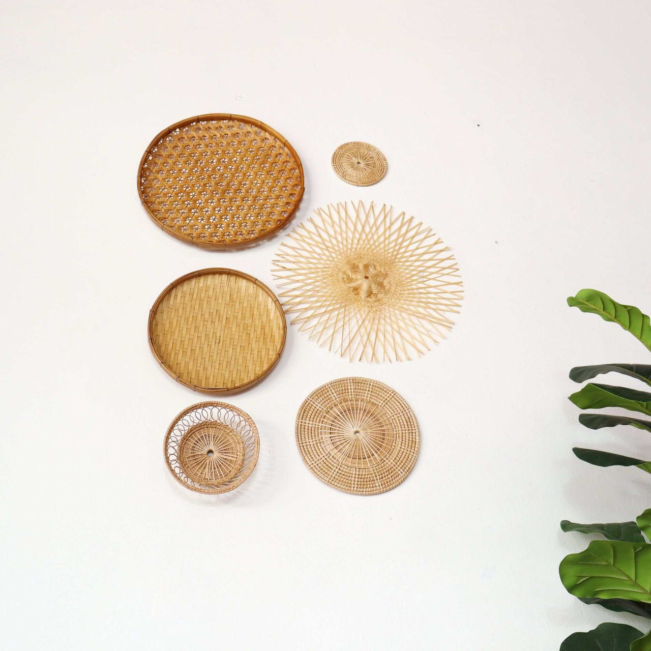 Bamboo and Rattan Wall Hanging Decor Set of 6 - MA DI SON