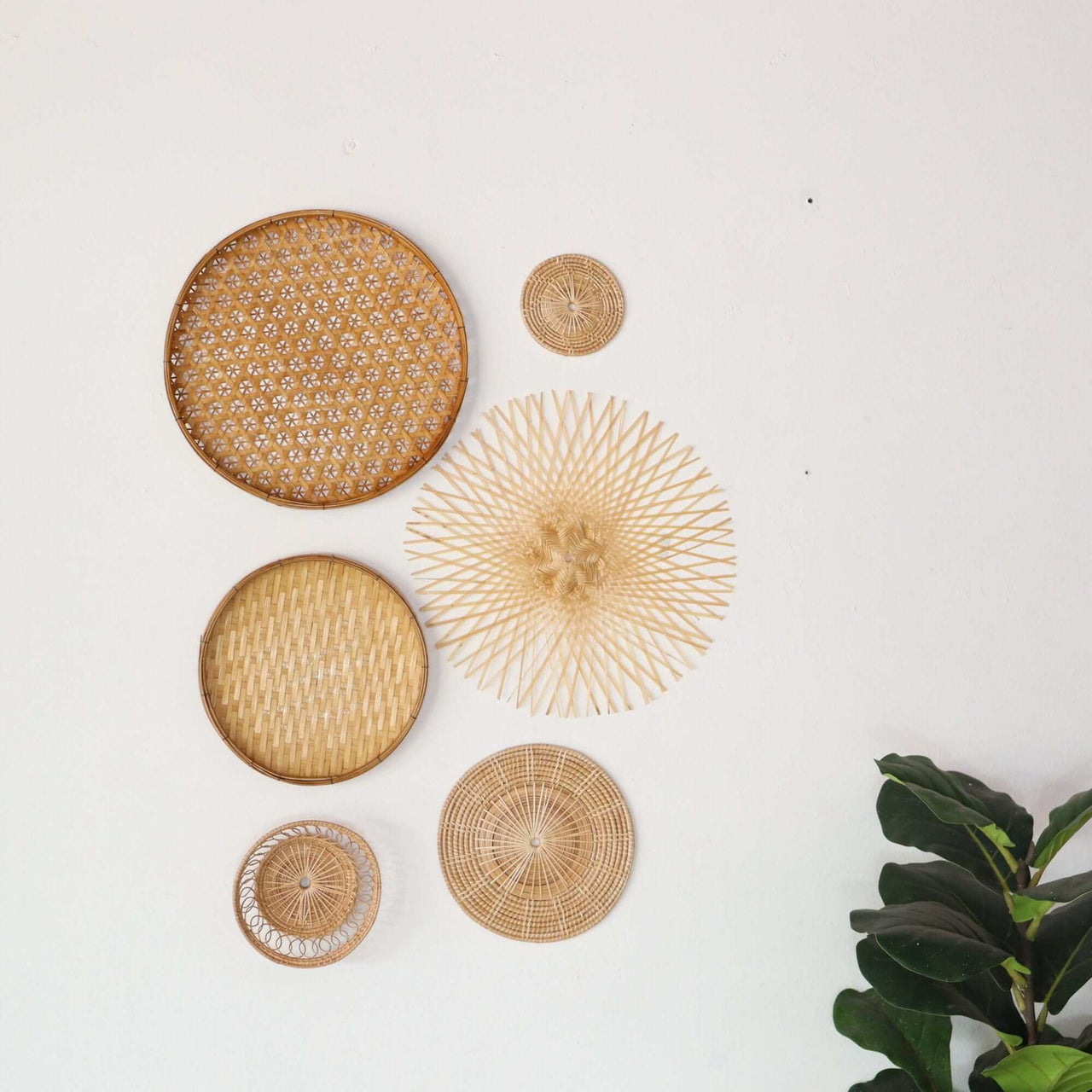 Bamboo and Rattan Wall Hanging Decor Set of 6 - MA DI SON
