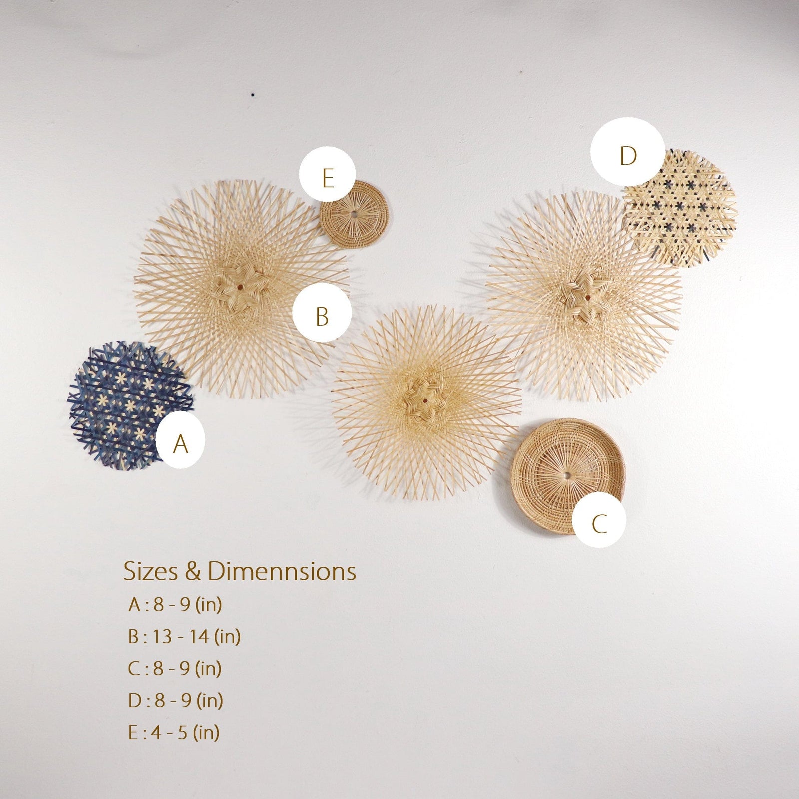 LIN LA DA - Bamboo and Rattan Wall Hanging Decor Set of 7