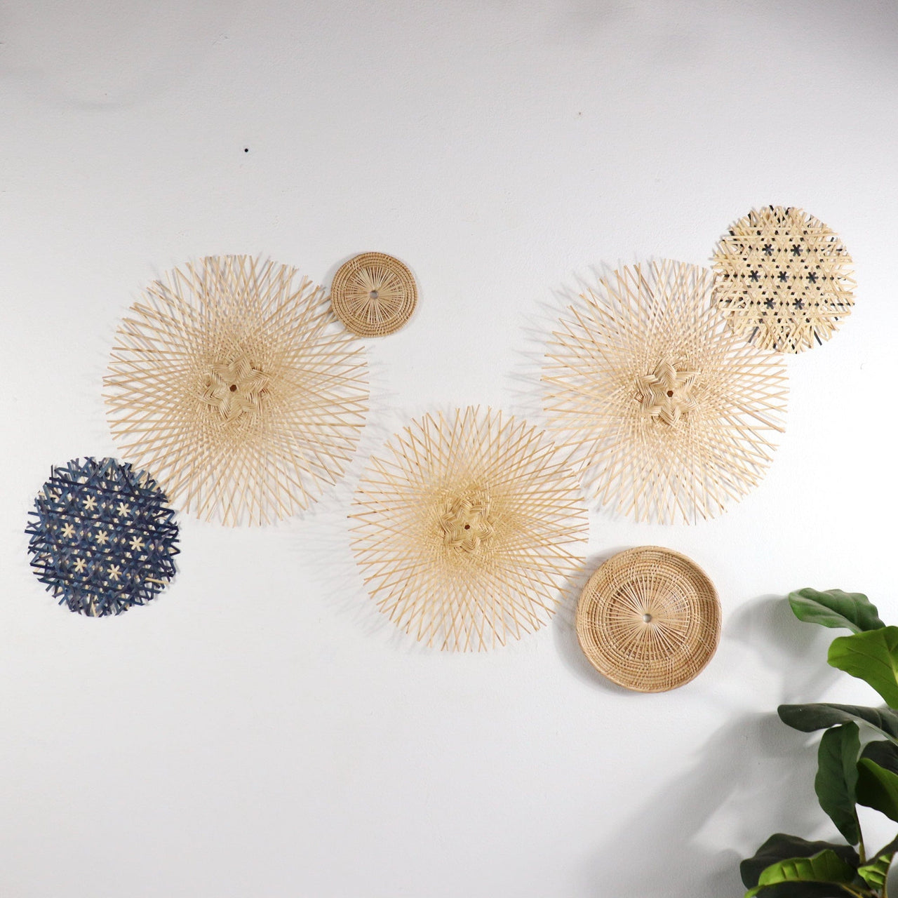 LIN LA DA - Bamboo and Rattan Wall Hanging Decor Set of 7