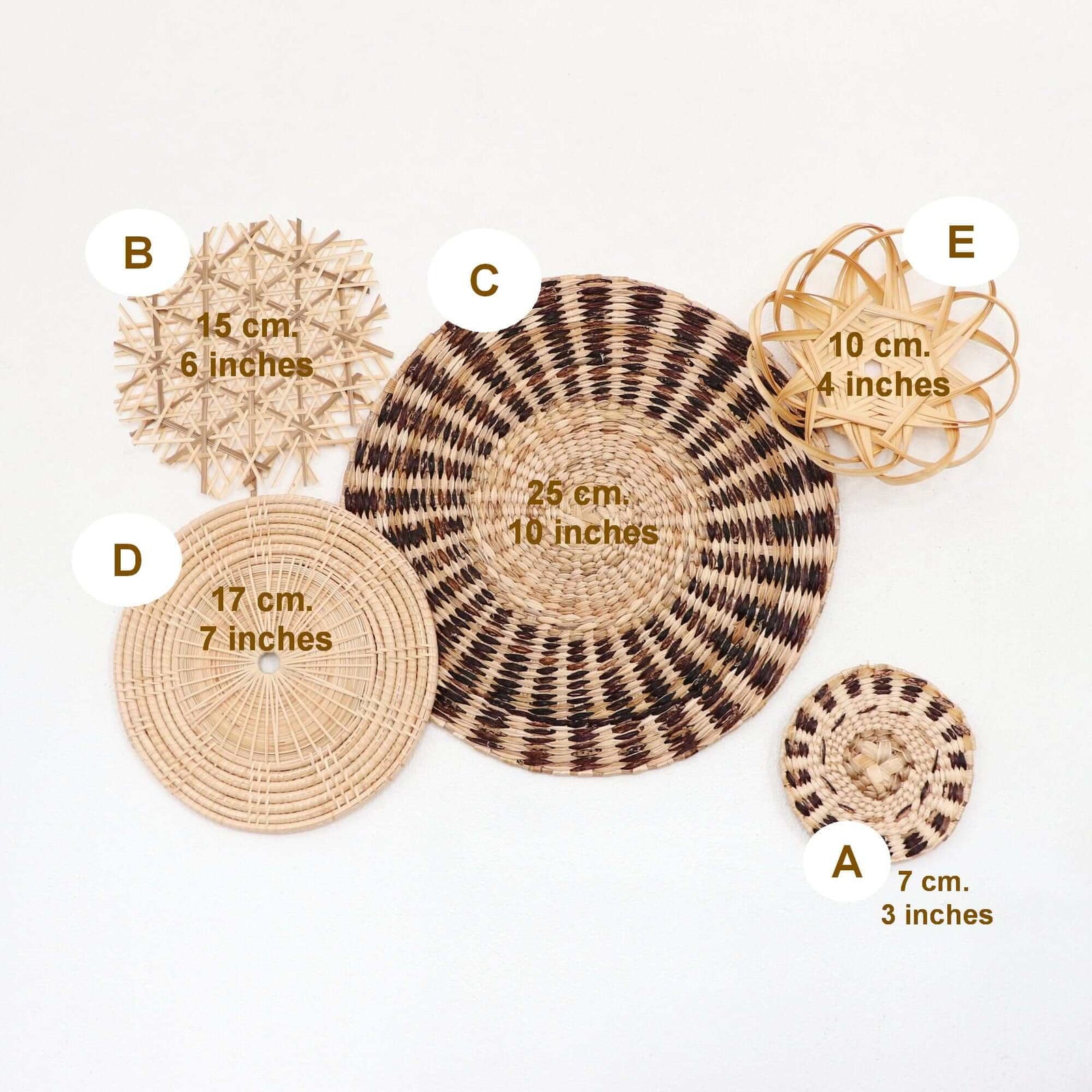 LA PAT - Boho Rattan Wall Hanging (Set of 5)