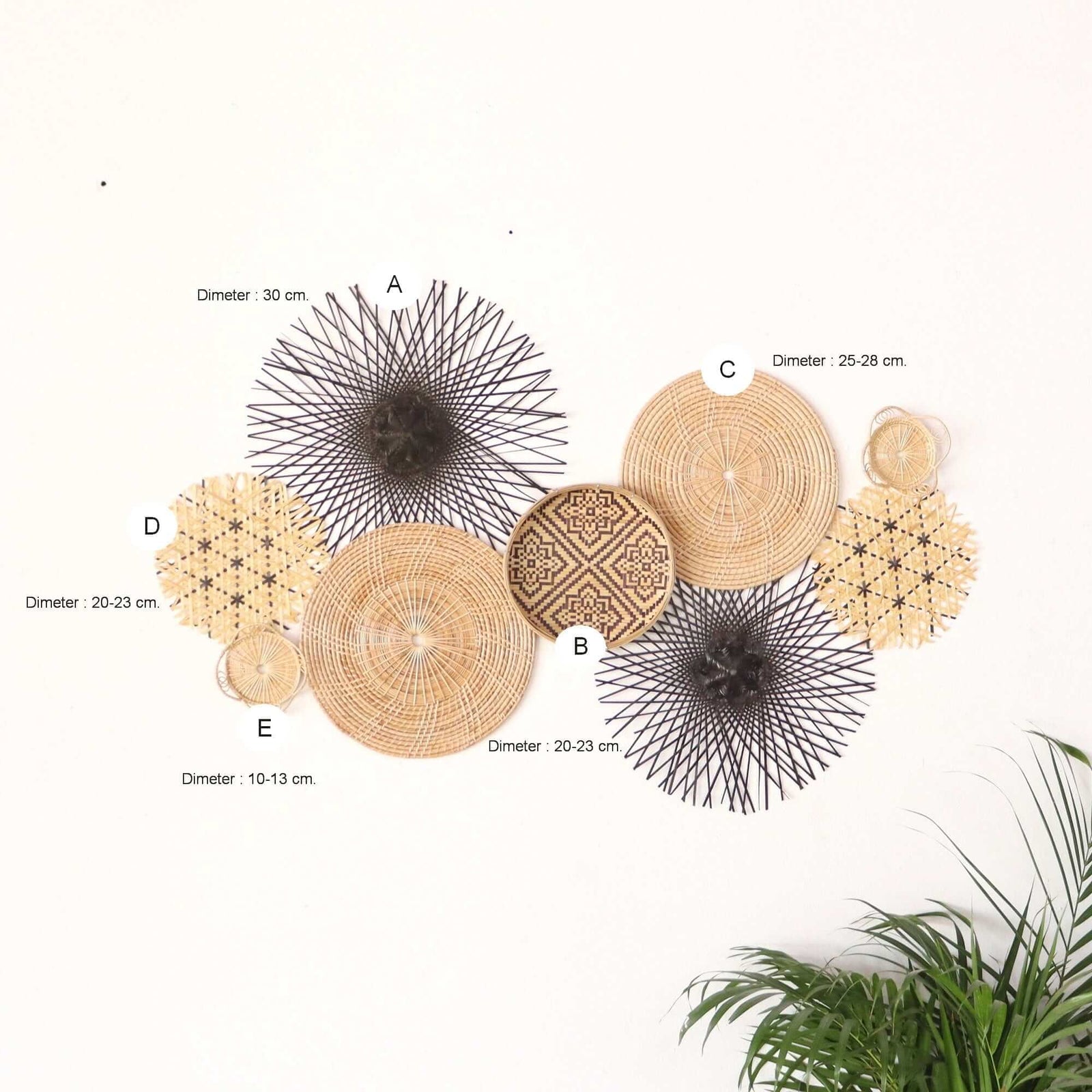Guirnalda De Pared De Ratán Boho Bast - Hecha A Mano, 40 Cm De Diámetro, Decoración Natural Para Salón O Dormitorio