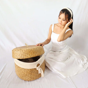 THAIHOME Baskets & Trays KAN DA Handwoven Laundry Basket With Handles and a Lid