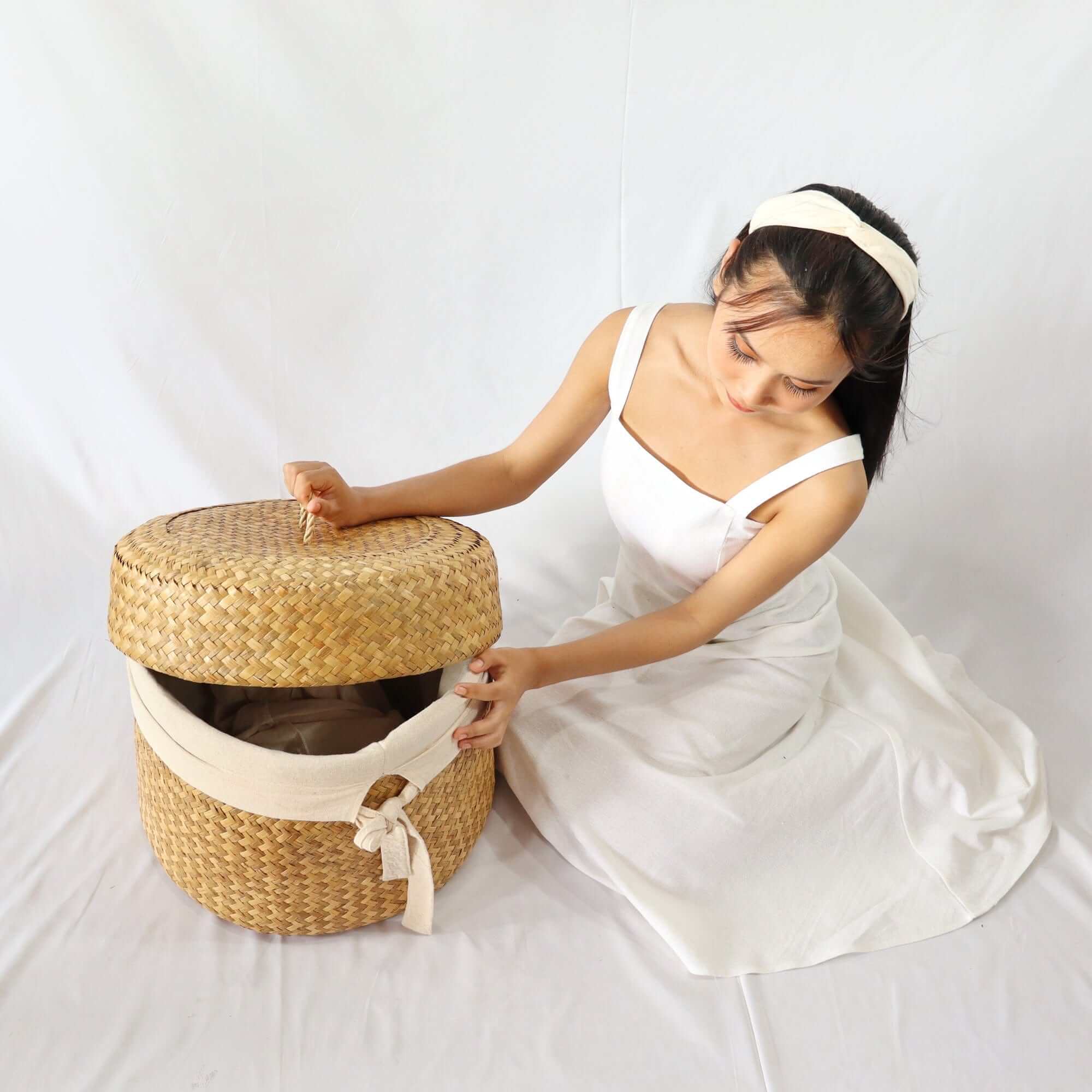THAIHOME Baskets & Trays KAN DA Handwoven Laundry Basket With Handles and a Lid