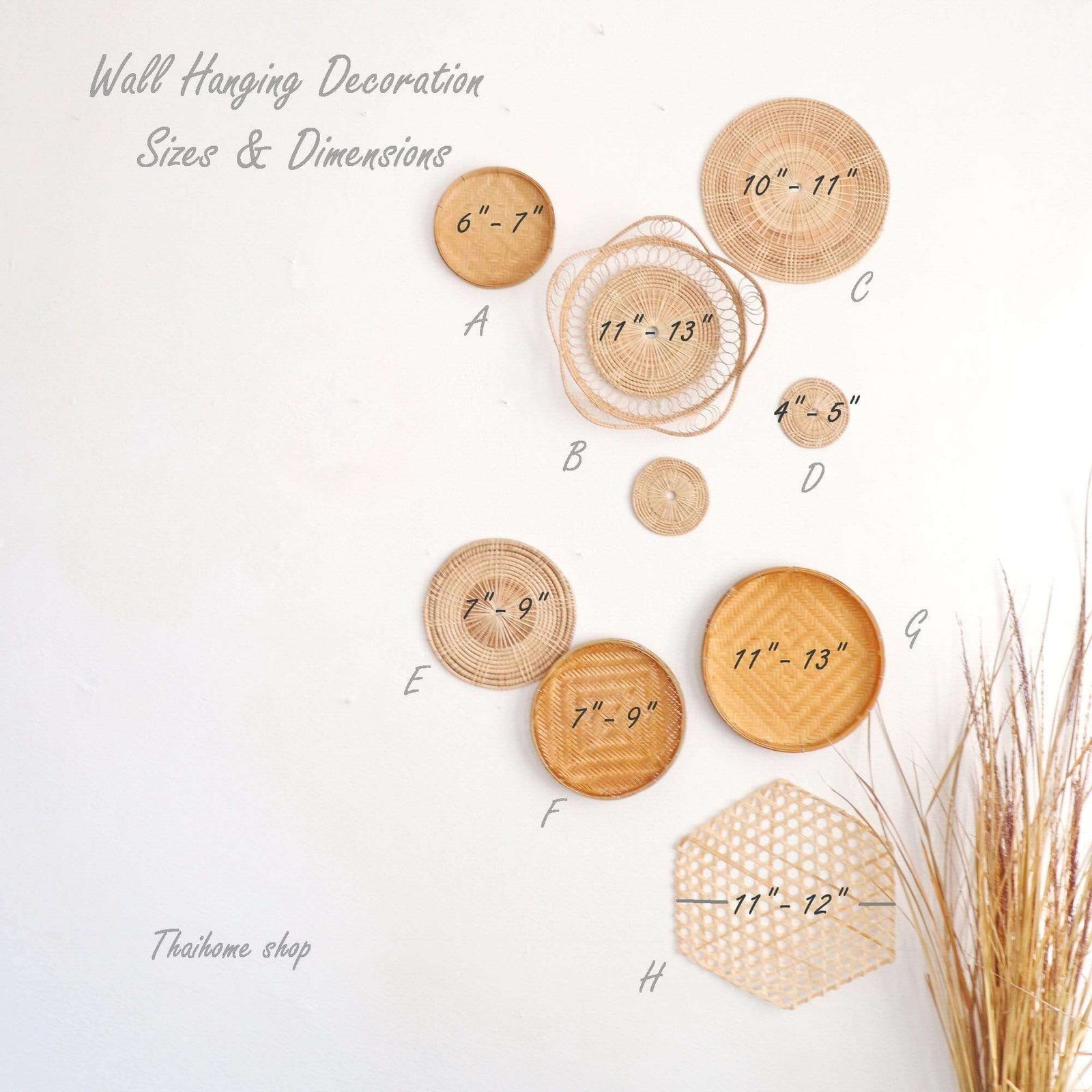 TEE WIT- Rattan Wall Decor Set - Bohemian Style Hanging Baskets (Set of 9)