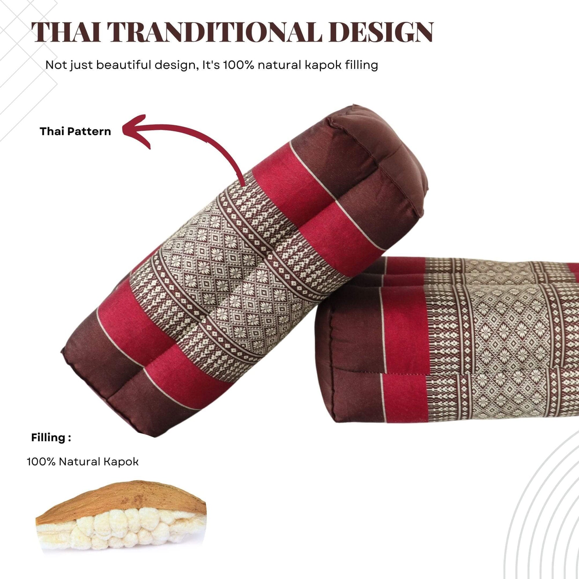 THAIHOME Cushion CHA RIN THIP - Thai Kapok Yoga Pillow - Firm and Comfortable Support for Yoga, Pilates, and Meditation