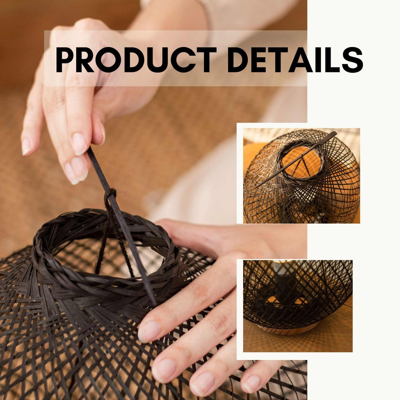 A DA - Bamboo Boho Table Lamp - Natural Elegance Illuminated (Black)