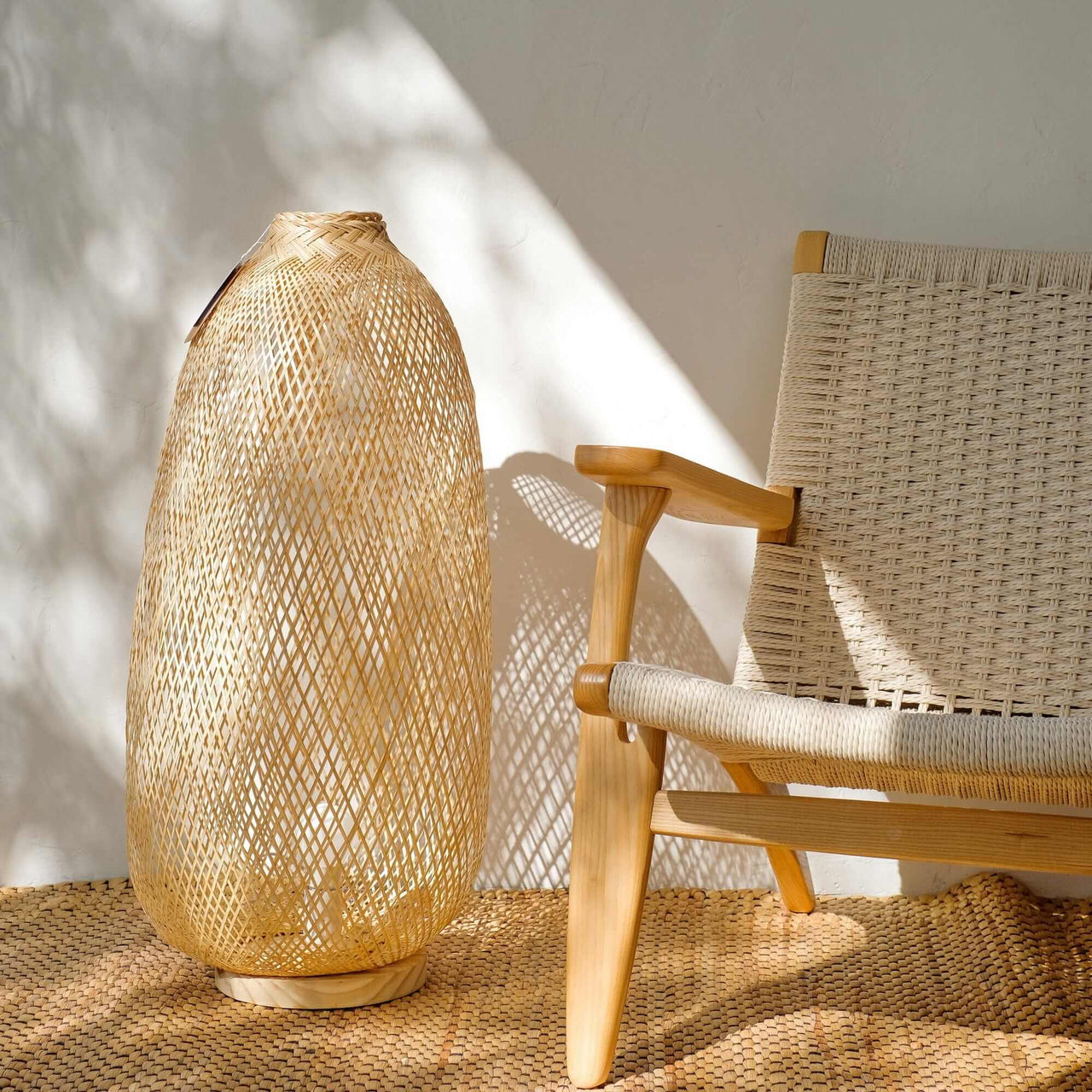 A SA RA - Natural Floor Lamp (Wooden Base)