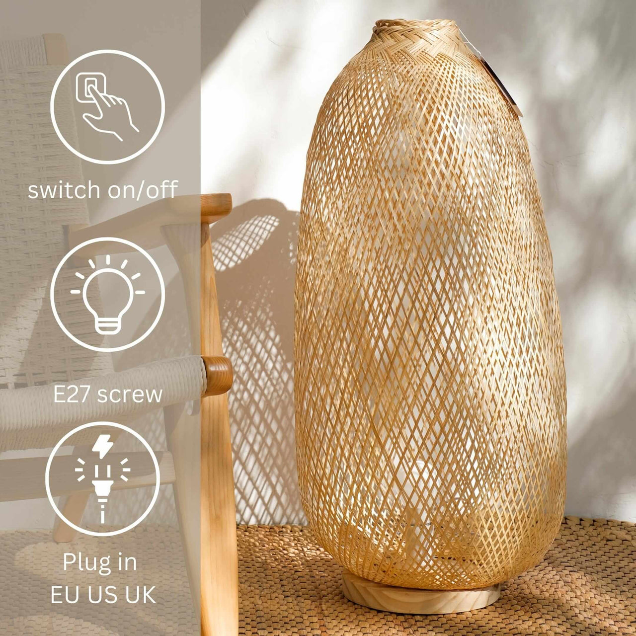 A SA RA - Natural Floor Lamp (Wooden Base)