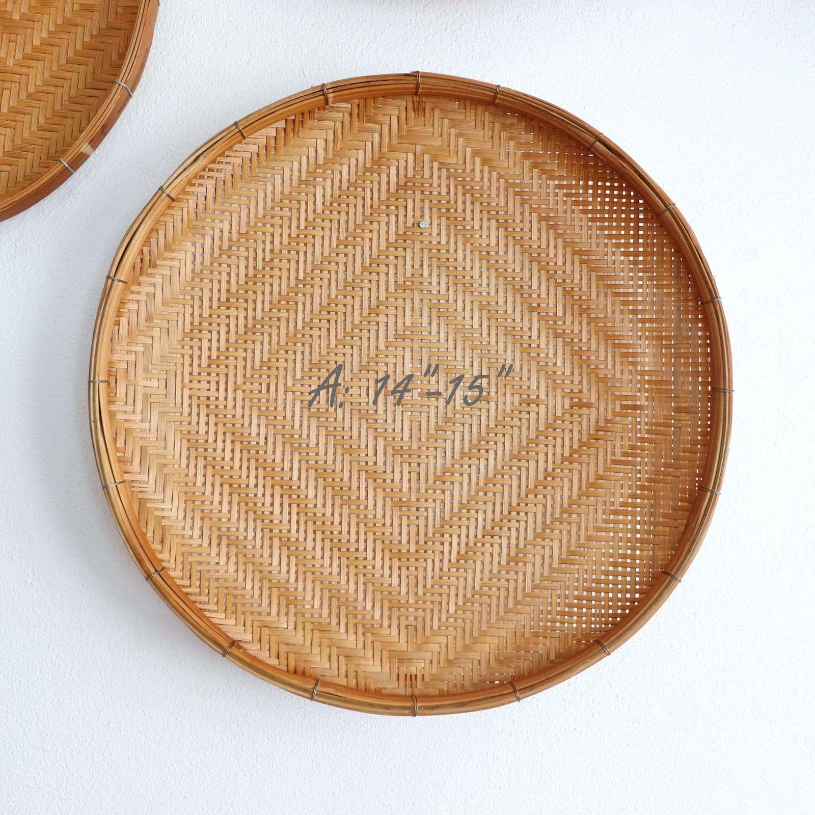 RANOO - Round Bamboo Wall Plates (Set of 3) 14 inches and 9 inches baskets