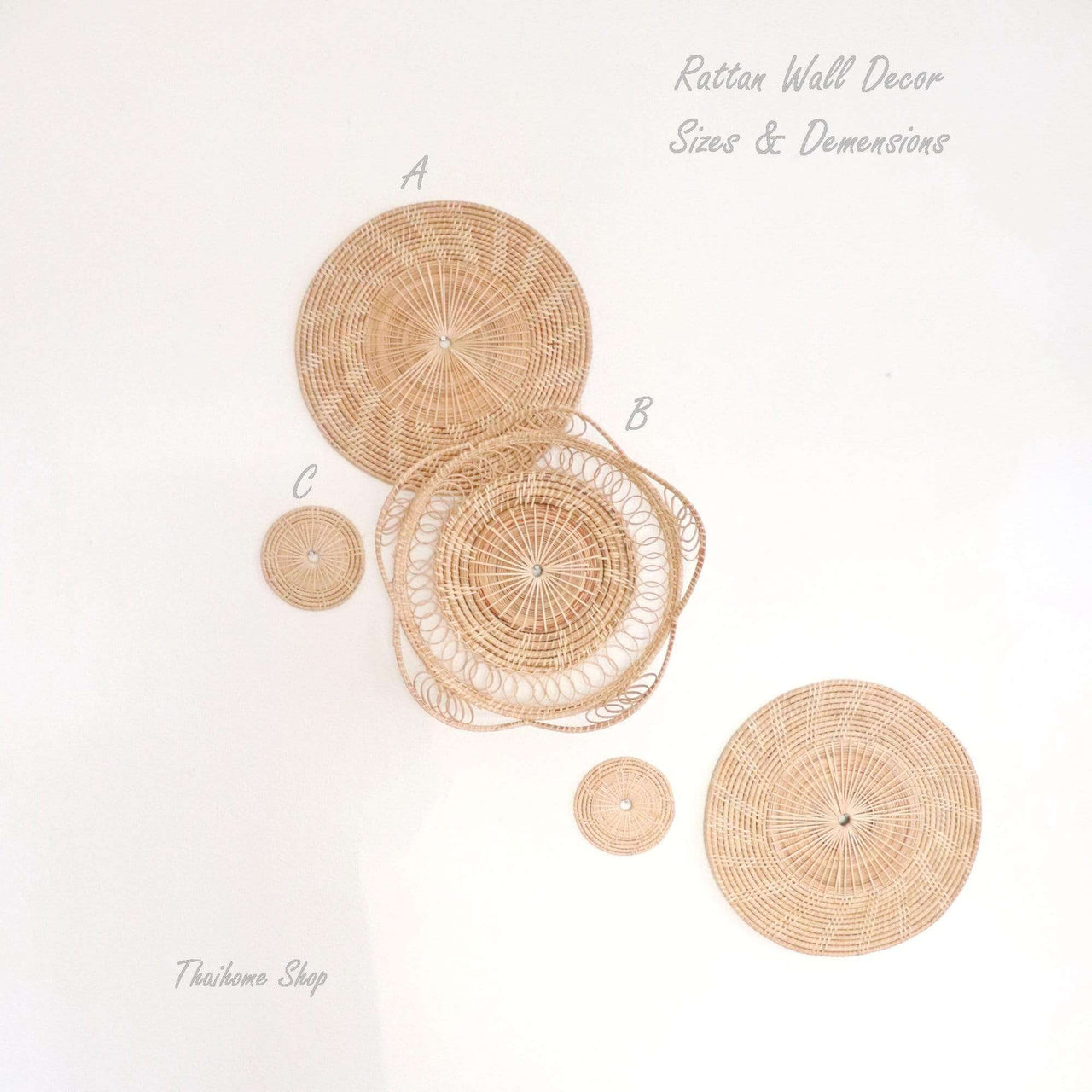 SARANG - Rattan Wall Decor - Handcrafted Natural Rattan (Set of 5)
